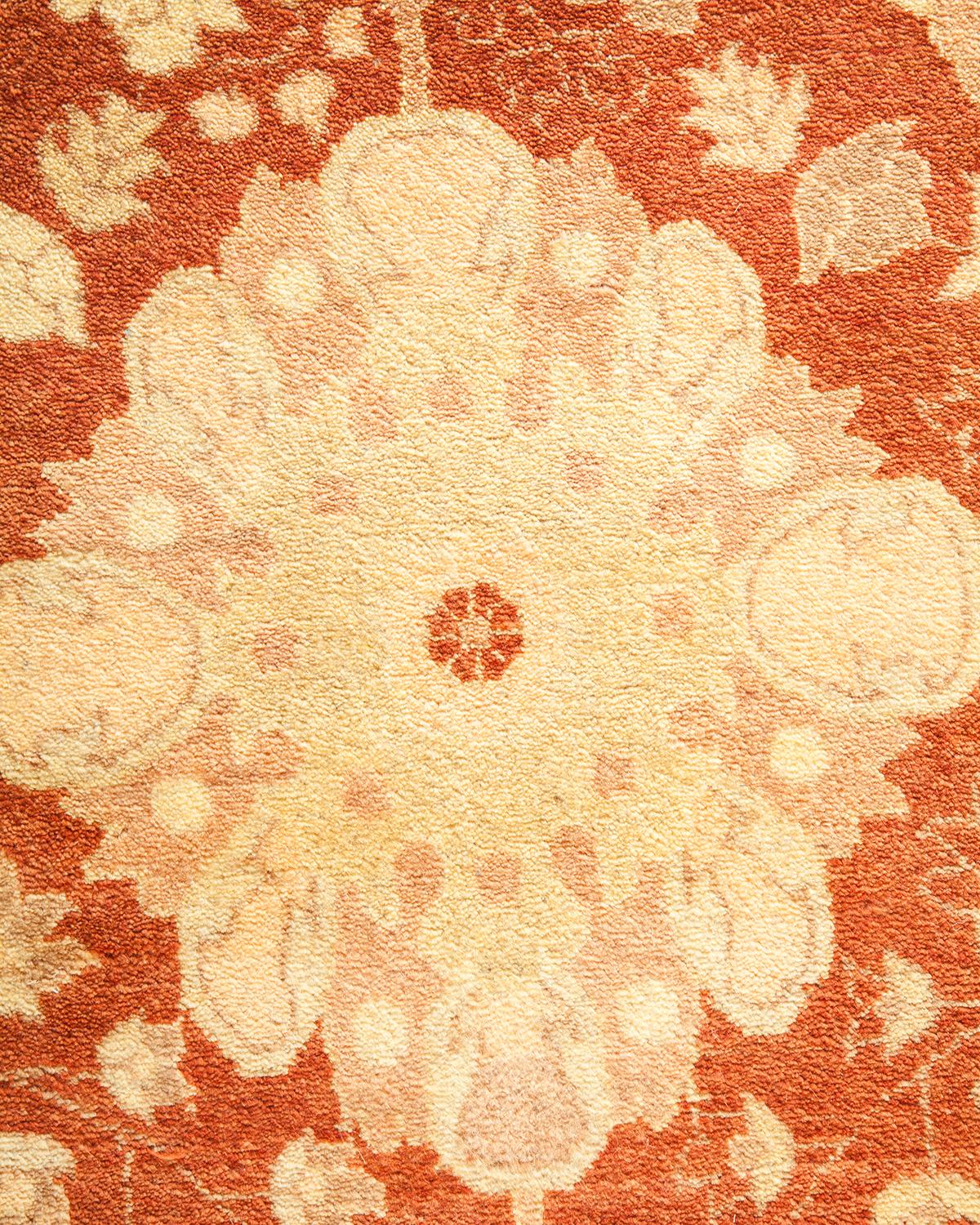 Contemporary One-Of-A-Kind Hand Made Traditional Mogul Orange Area Rug For Sale