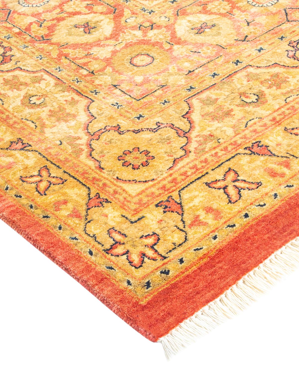 Wool One-of-a-Kind Hand Made Traditional Mogul Orange Area Rug For Sale
