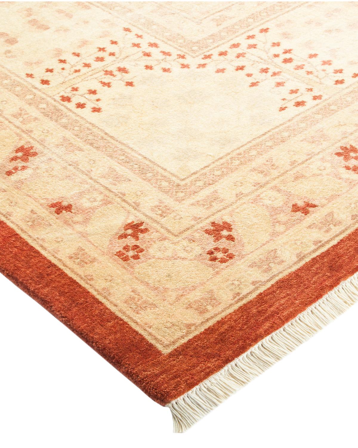 Wool One-Of-A-Kind Hand Made Traditional Mogul Orange Area Rug For Sale