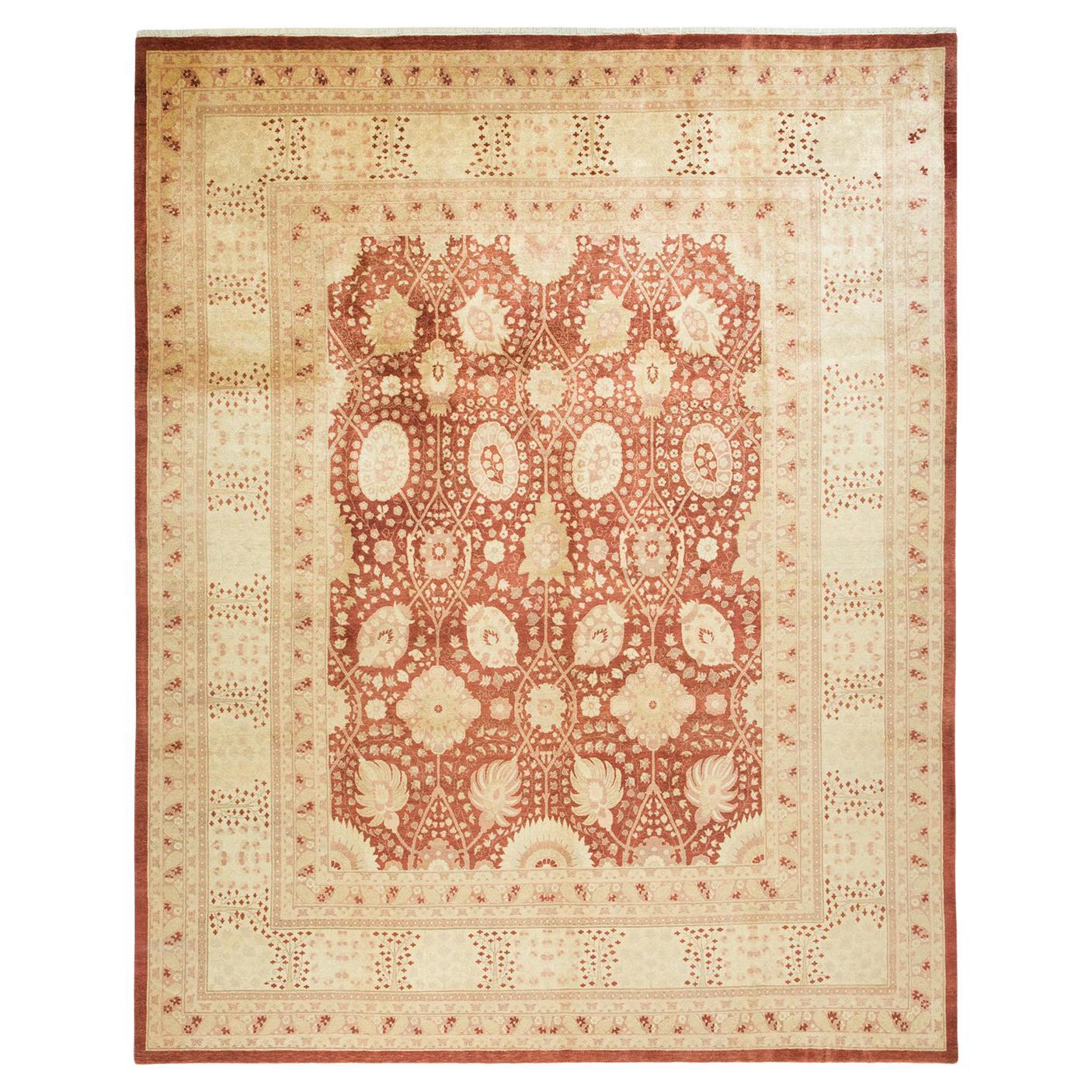 One-Of-A-Kind Hand Made Traditional Mogul Orange Area Rug For Sale