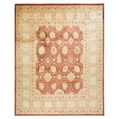 Tapis traditionnel orange Mogul unique en son genre fabriqué à la main