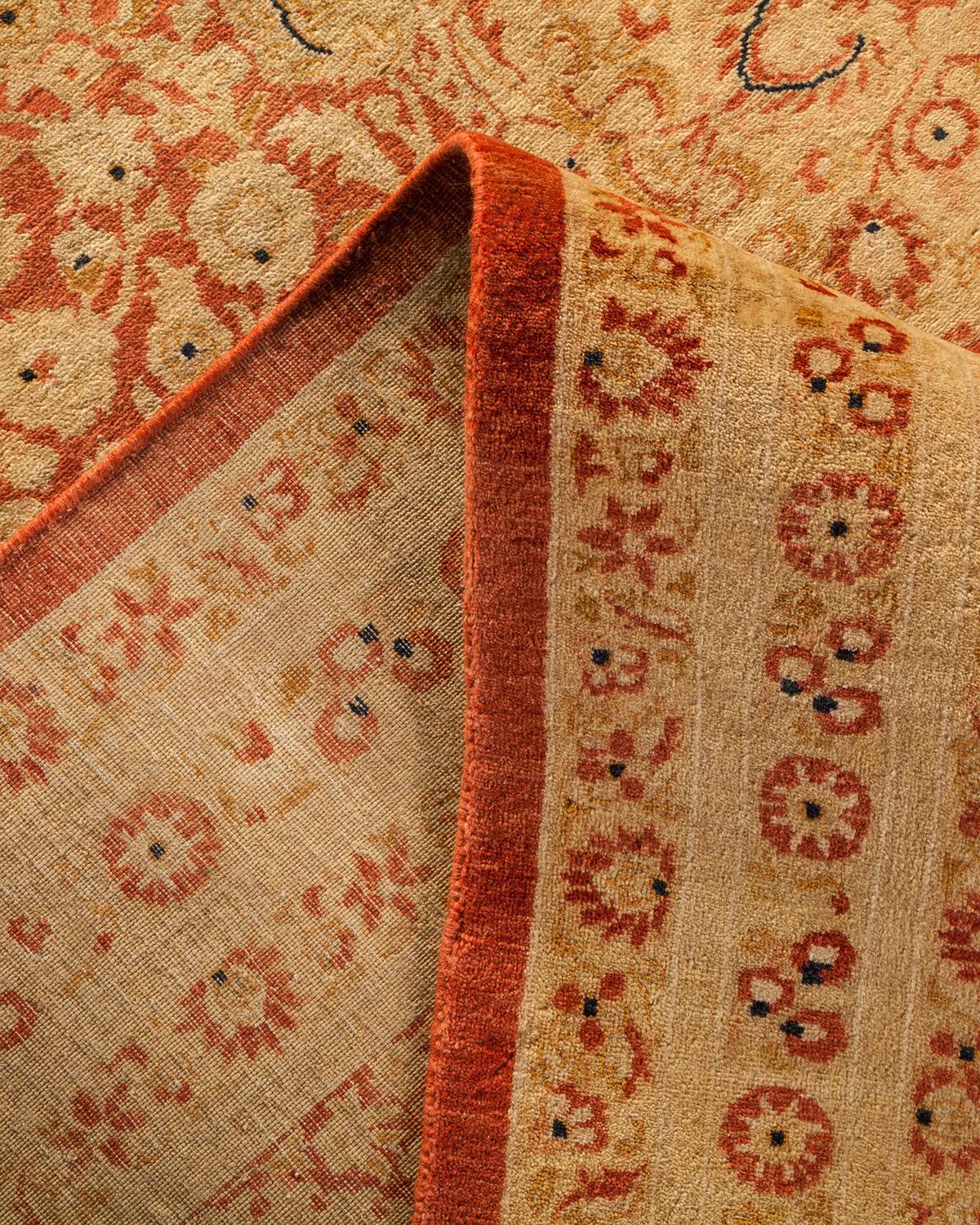 Pakistani One-of-a-Kind Hand Made Traditional Mogul Orange Area Rug For Sale