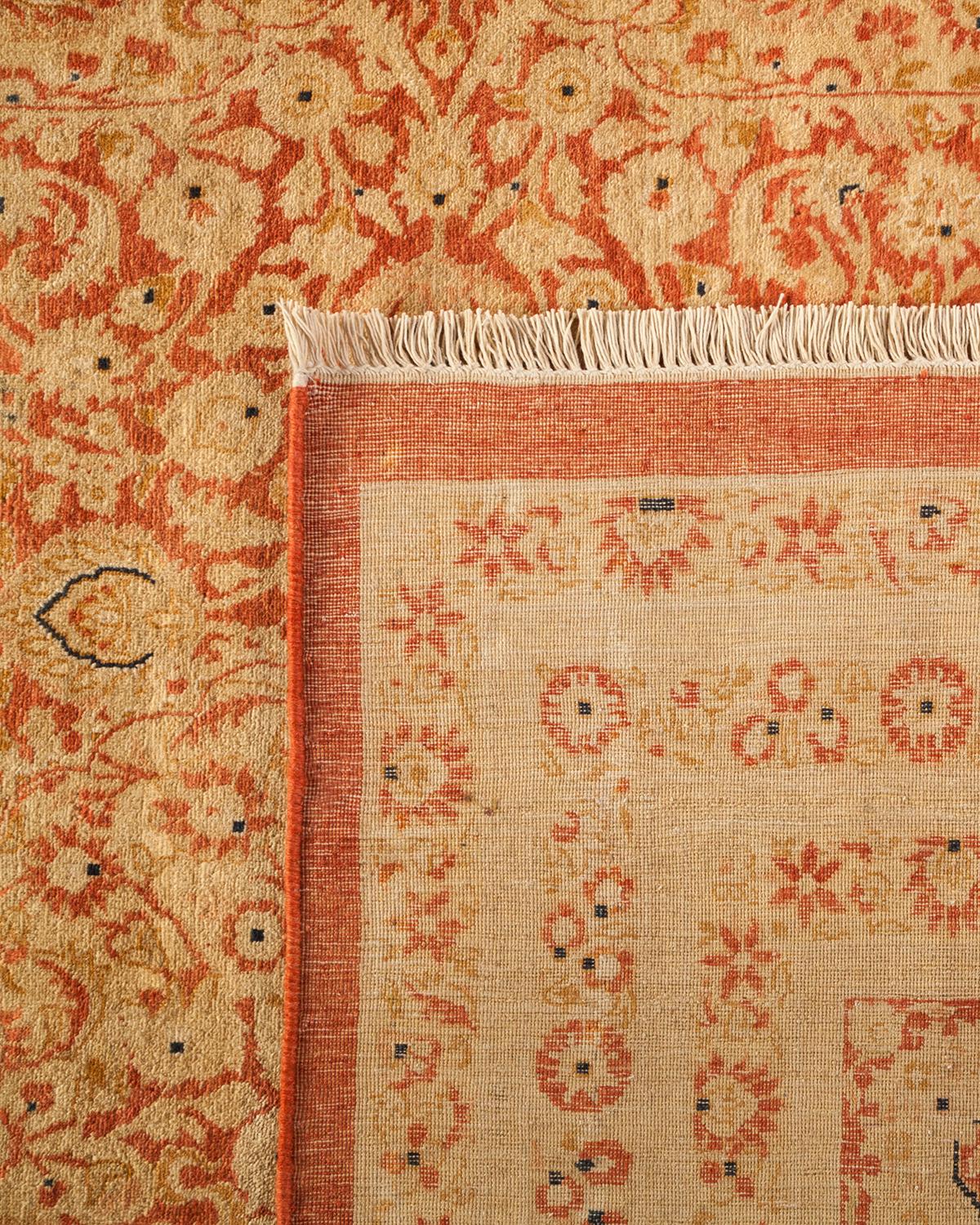 Hand-Knotted One-of-a-Kind Hand Made Traditional Mogul Orange Area Rug For Sale