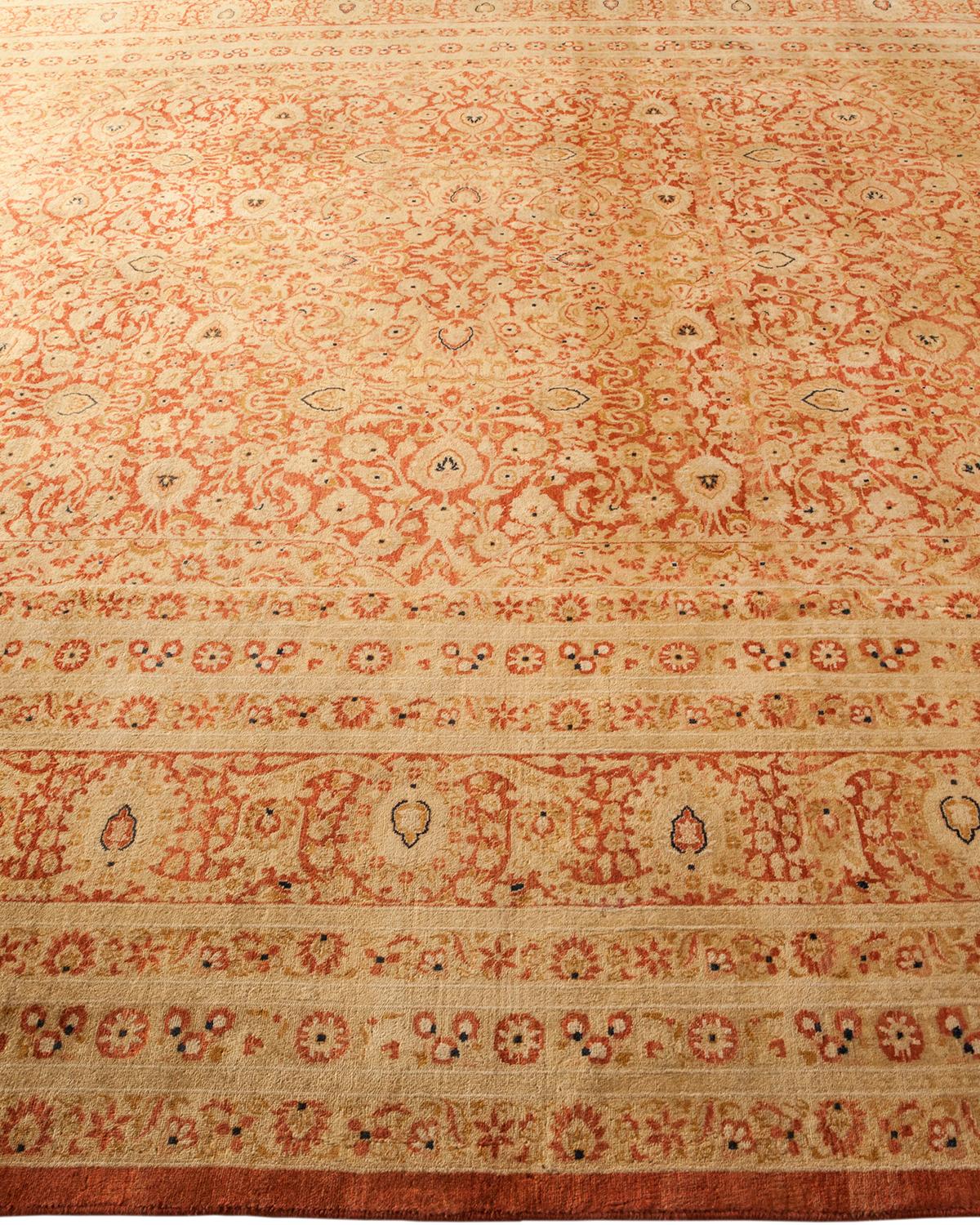 One-of-a-Kind Hand Made Traditional Mogul Orange Area Rug In New Condition For Sale In Norwalk, CT