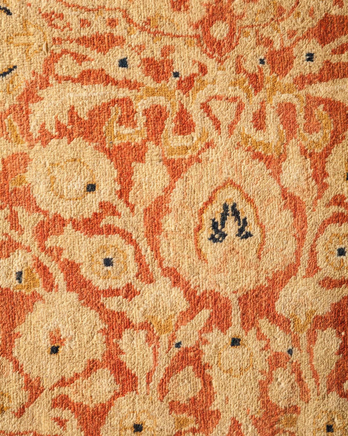 Contemporary One-of-a-Kind Hand Made Traditional Mogul Orange Area Rug For Sale