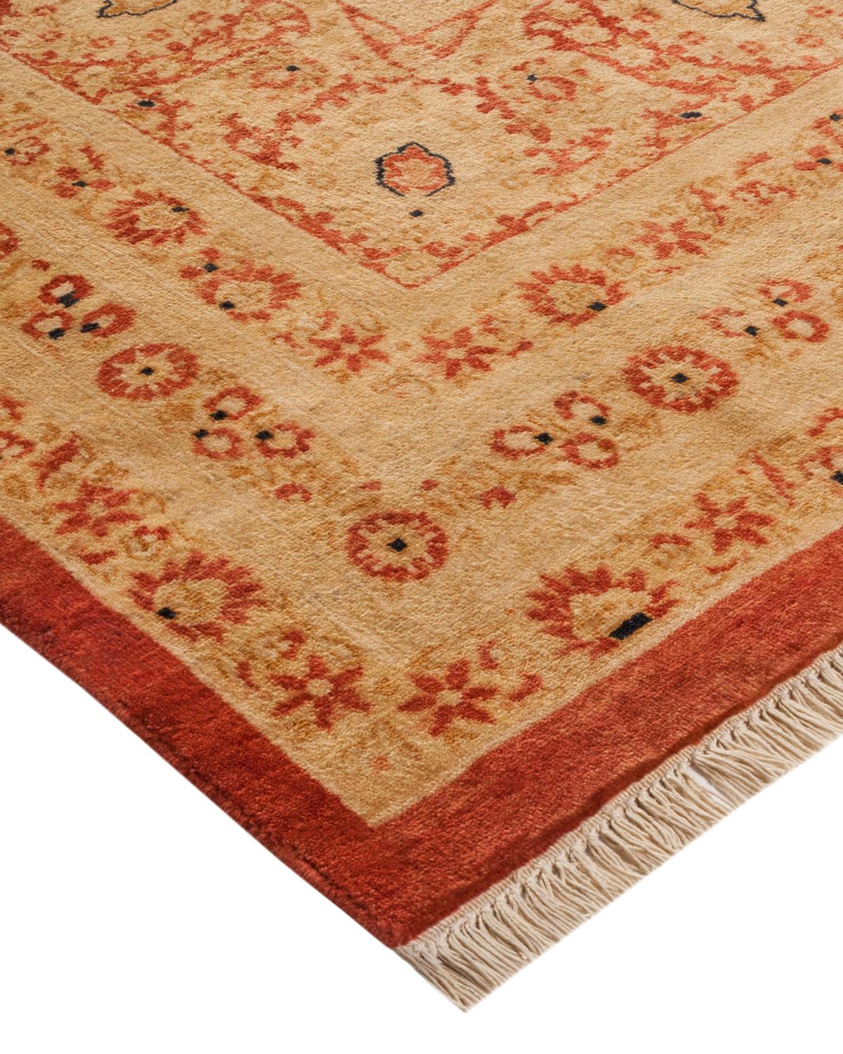 Wool One-of-a-Kind Hand Made Traditional Mogul Orange Area Rug For Sale