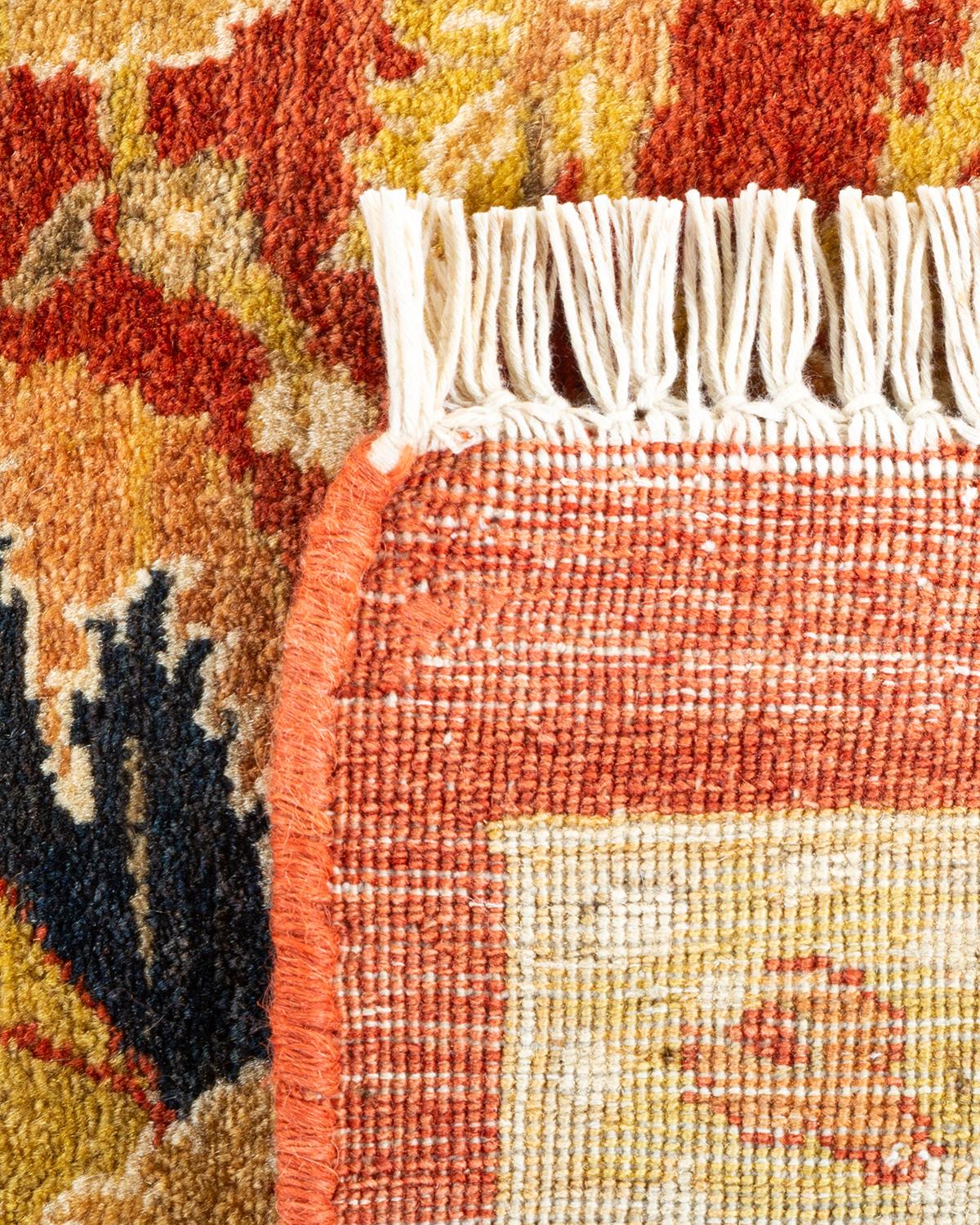 Hand-Knotted One-Of-A-Kind Hand Made Traditional Mogul Orange Area Rug For Sale