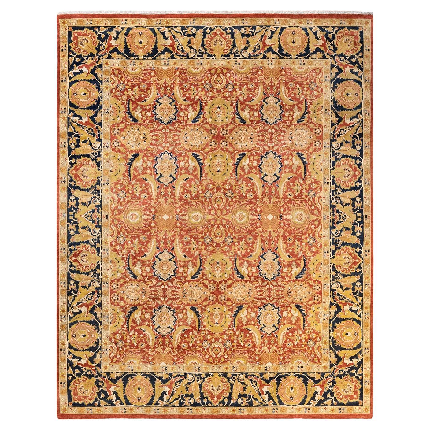 One-Of-A-Kind Hand Made Traditional Mogul Orange Area Rug For Sale