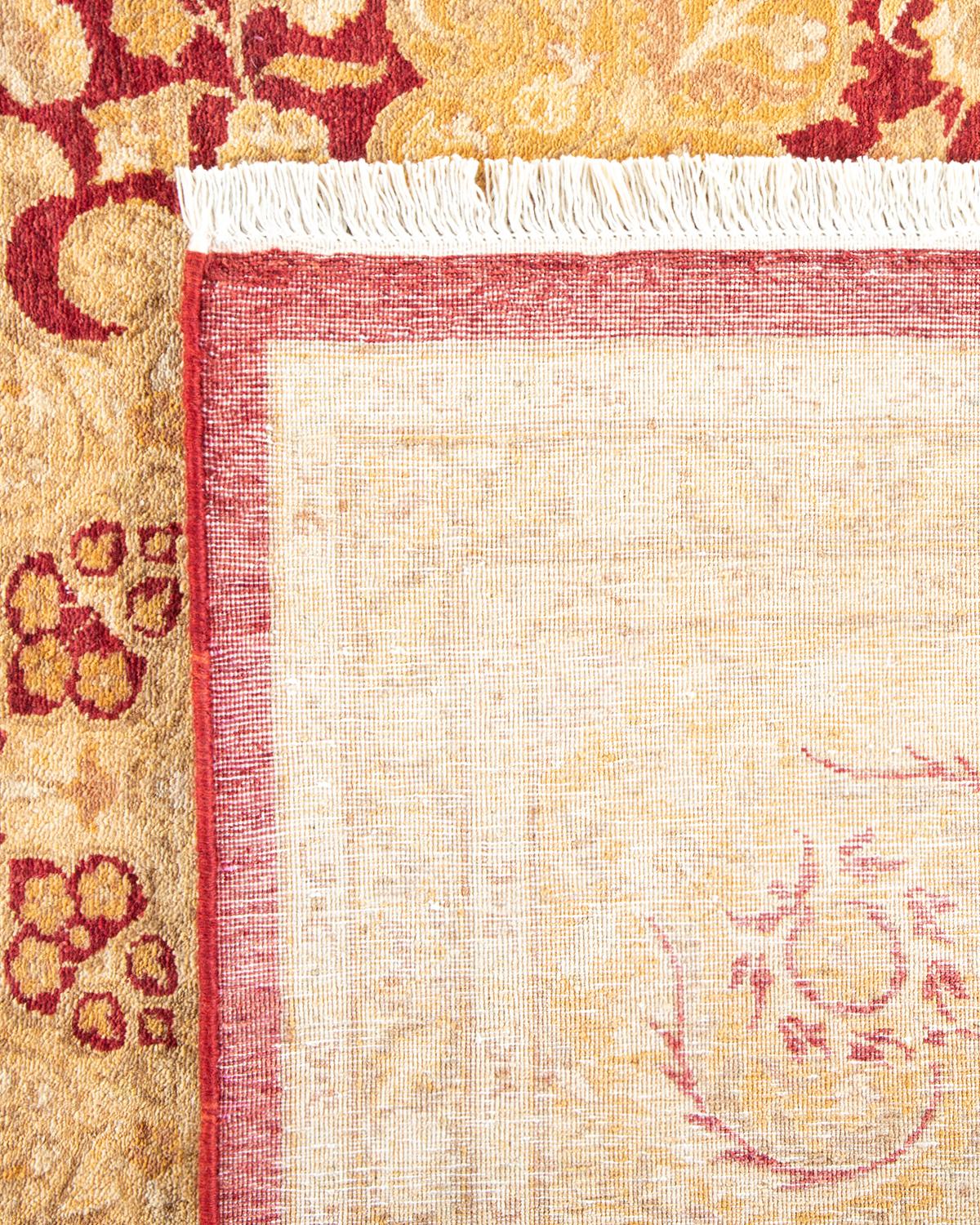 Hand-Knotted One-of-a-Kind Hand Made Traditional Mogul Orange Area Rug For Sale