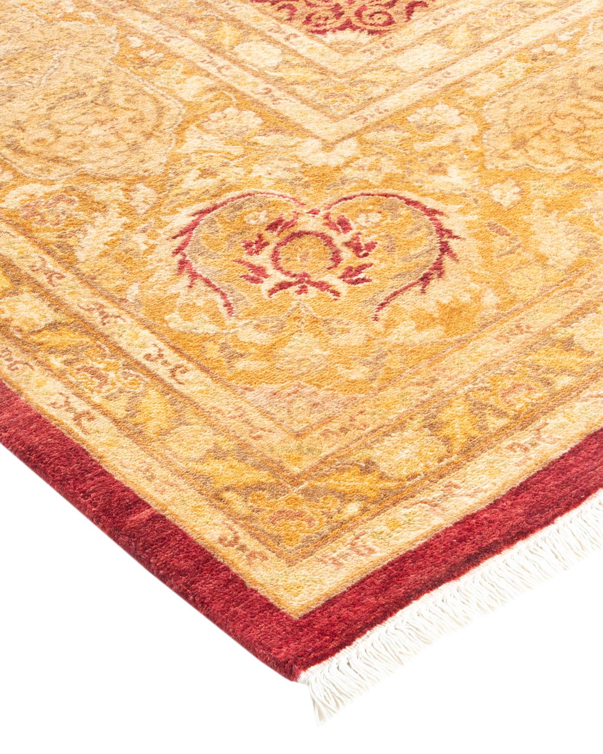 Wool One-of-a-Kind Hand Made Traditional Mogul Orange Area Rug For Sale