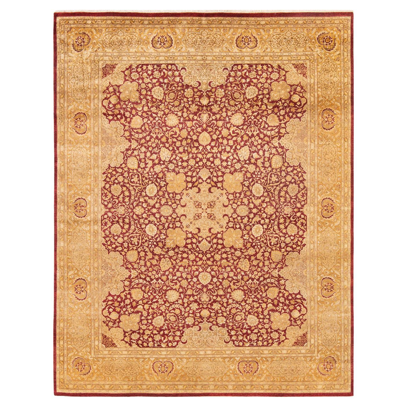 One-of-a-Kind Hand Made Traditional Mogul Orange Area Rug For Sale
