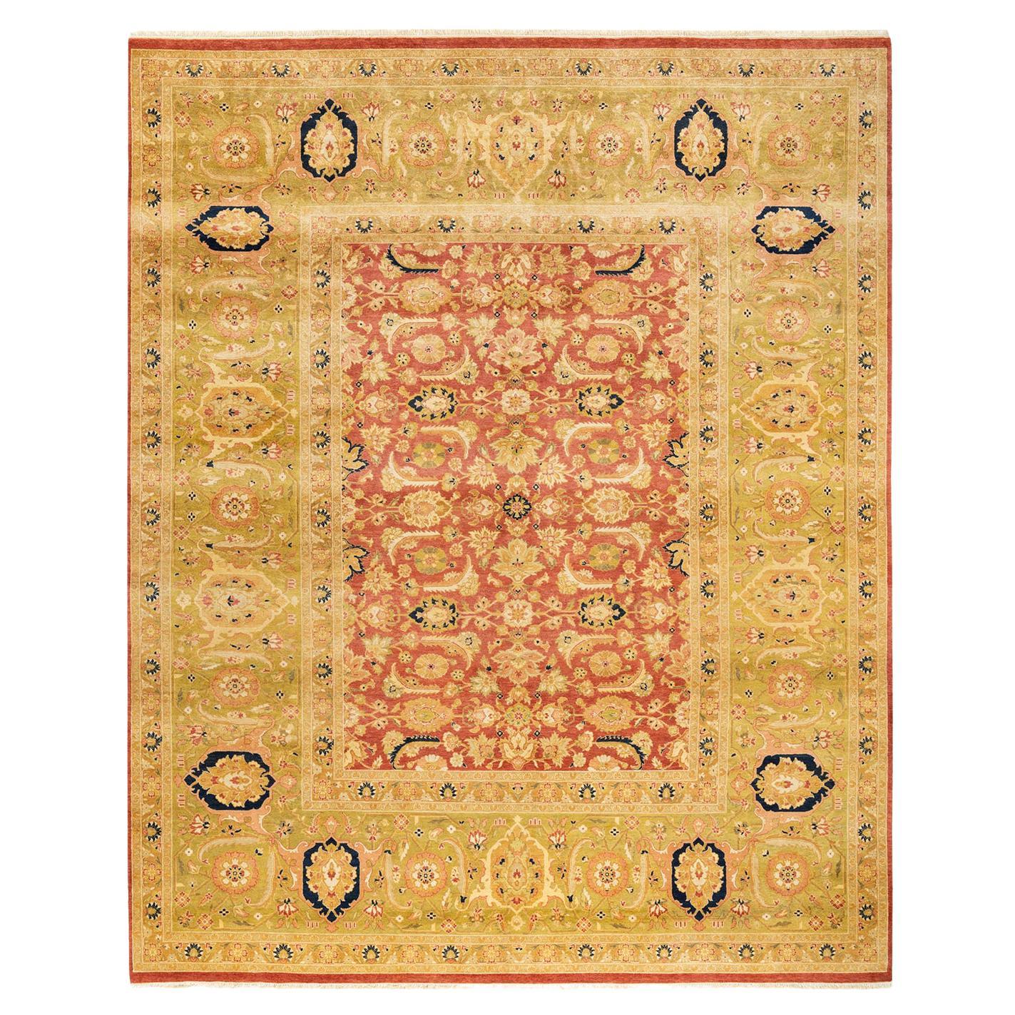 Tapis traditionnel orange Mogul, unique en son genre, fabriqué à la main