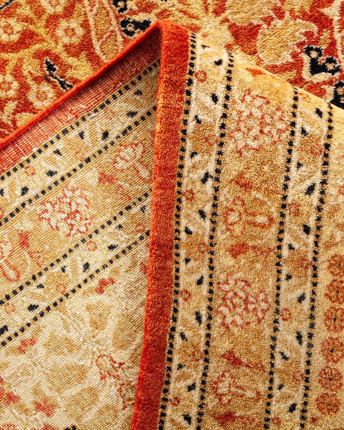 Pakistani One-of-a-kind Hand Made Traditional Mogul Orange Area Rug For Sale