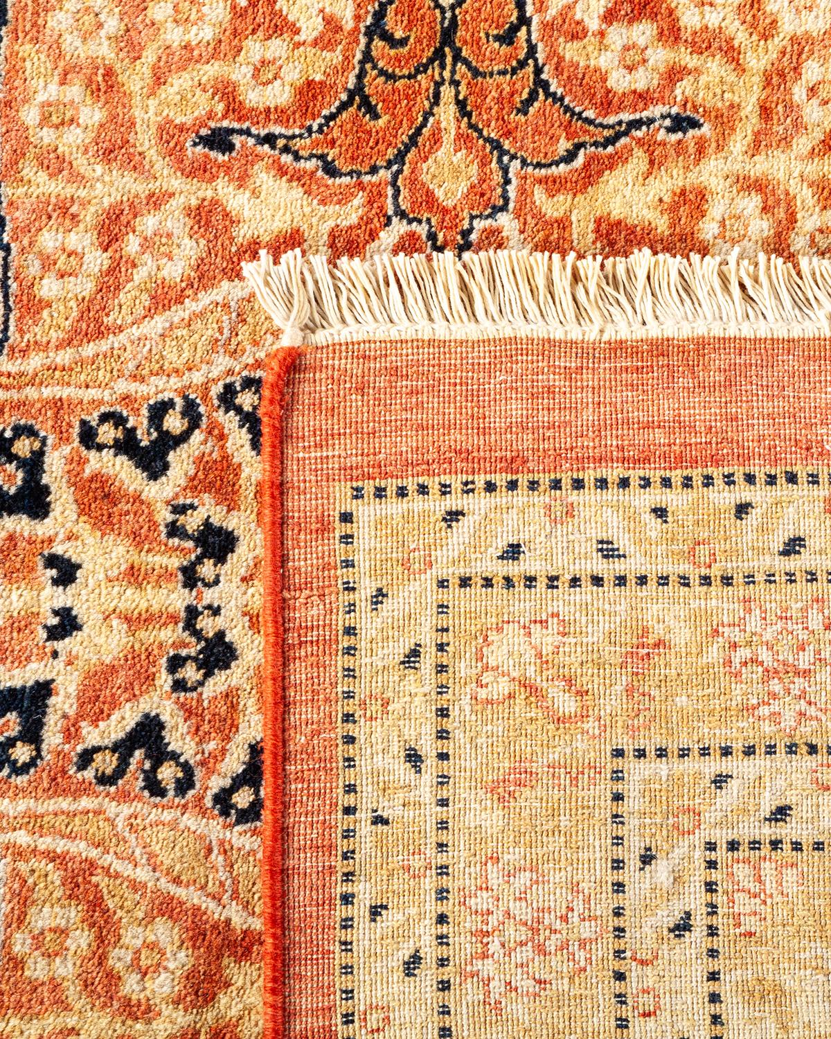 Hand-Knotted One-of-a-kind Hand Made Traditional Mogul Orange Area Rug For Sale