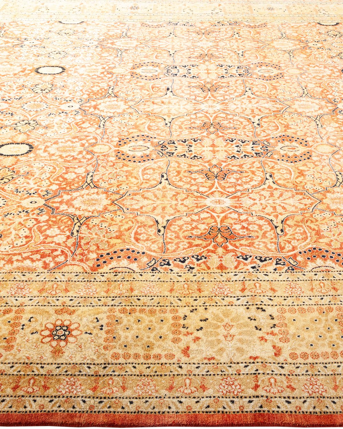 One-of-a-kind Hand Made Traditional Mogul Orange Area Rug In New Condition For Sale In Norwalk, CT