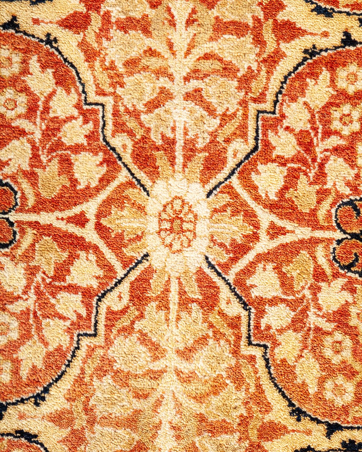 Contemporary One-of-a-kind Hand Made Traditional Mogul Orange Area Rug For Sale