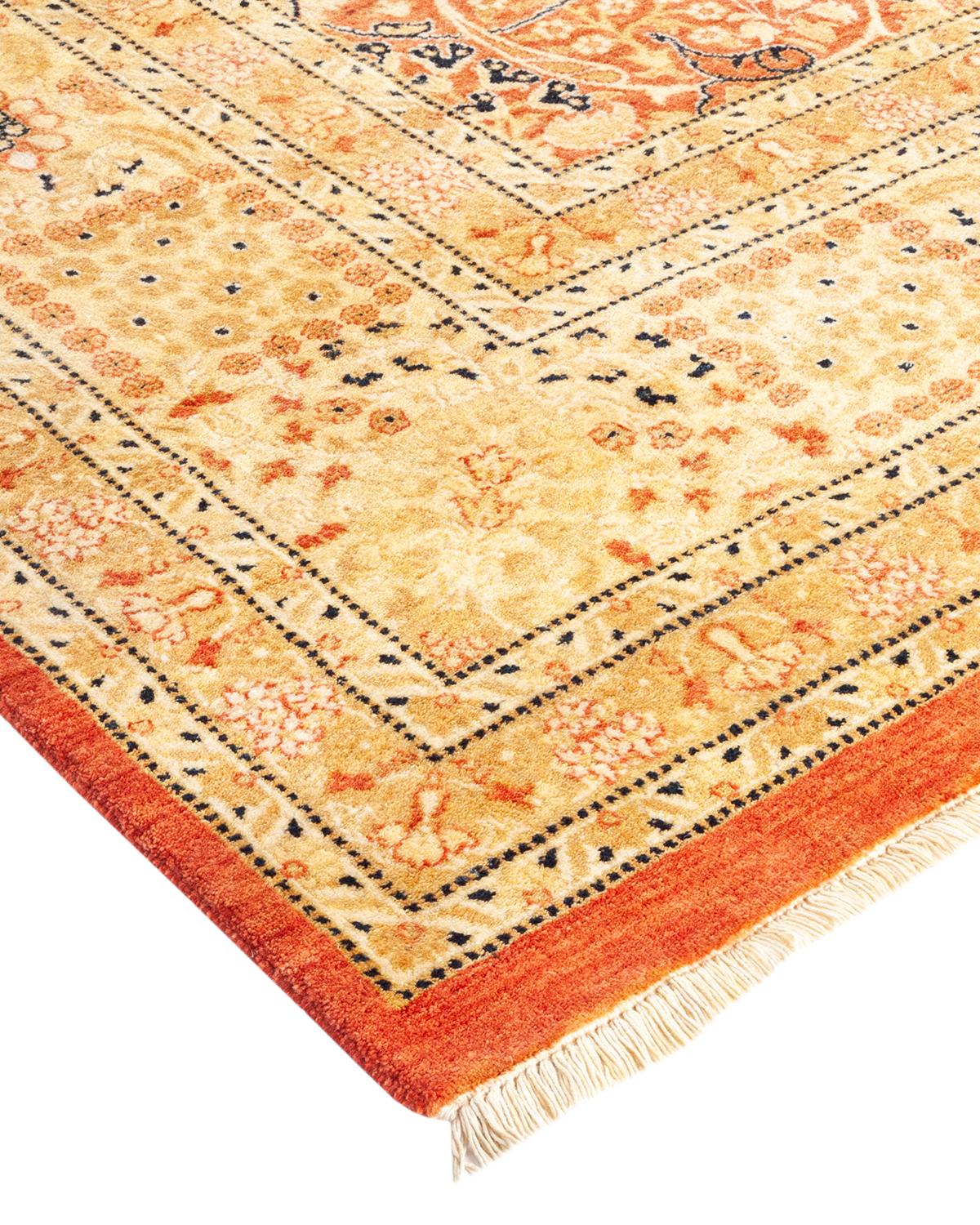 Wool One-of-a-kind Hand Made Traditional Mogul Orange Area Rug For Sale