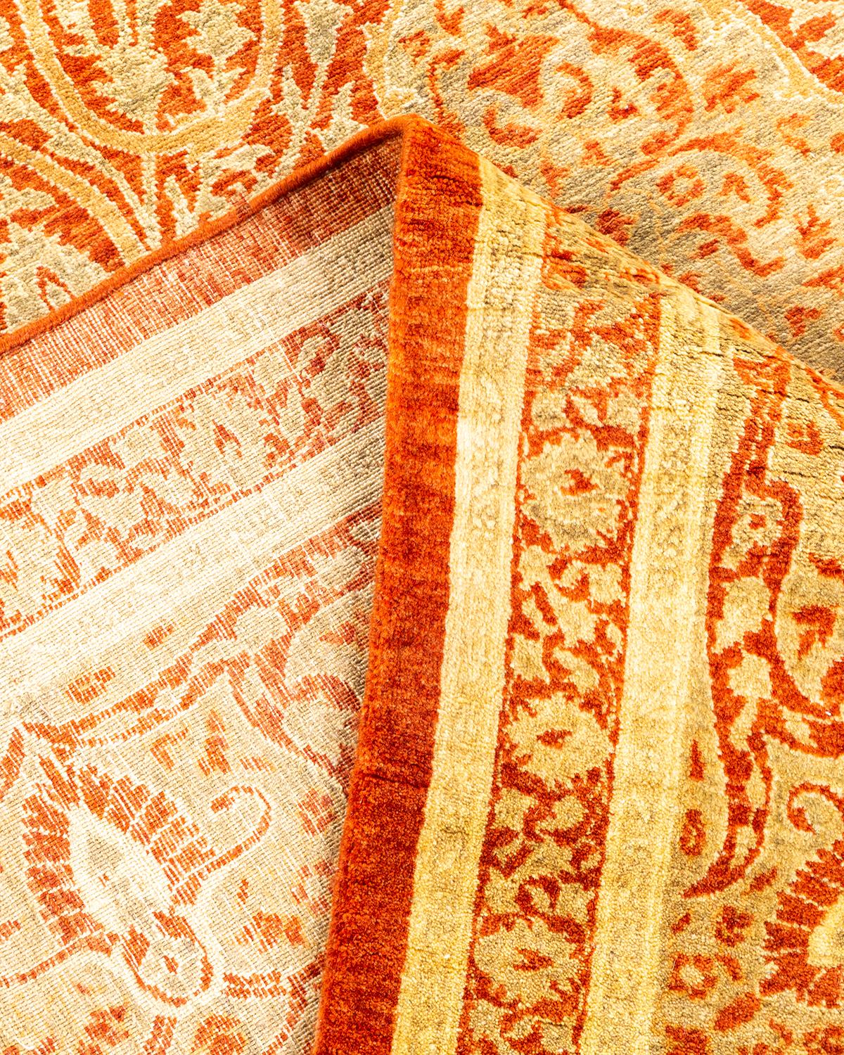 Pakistani One-of-a-Kind Hand Made Traditional Mogul Orange Area Rug For Sale
