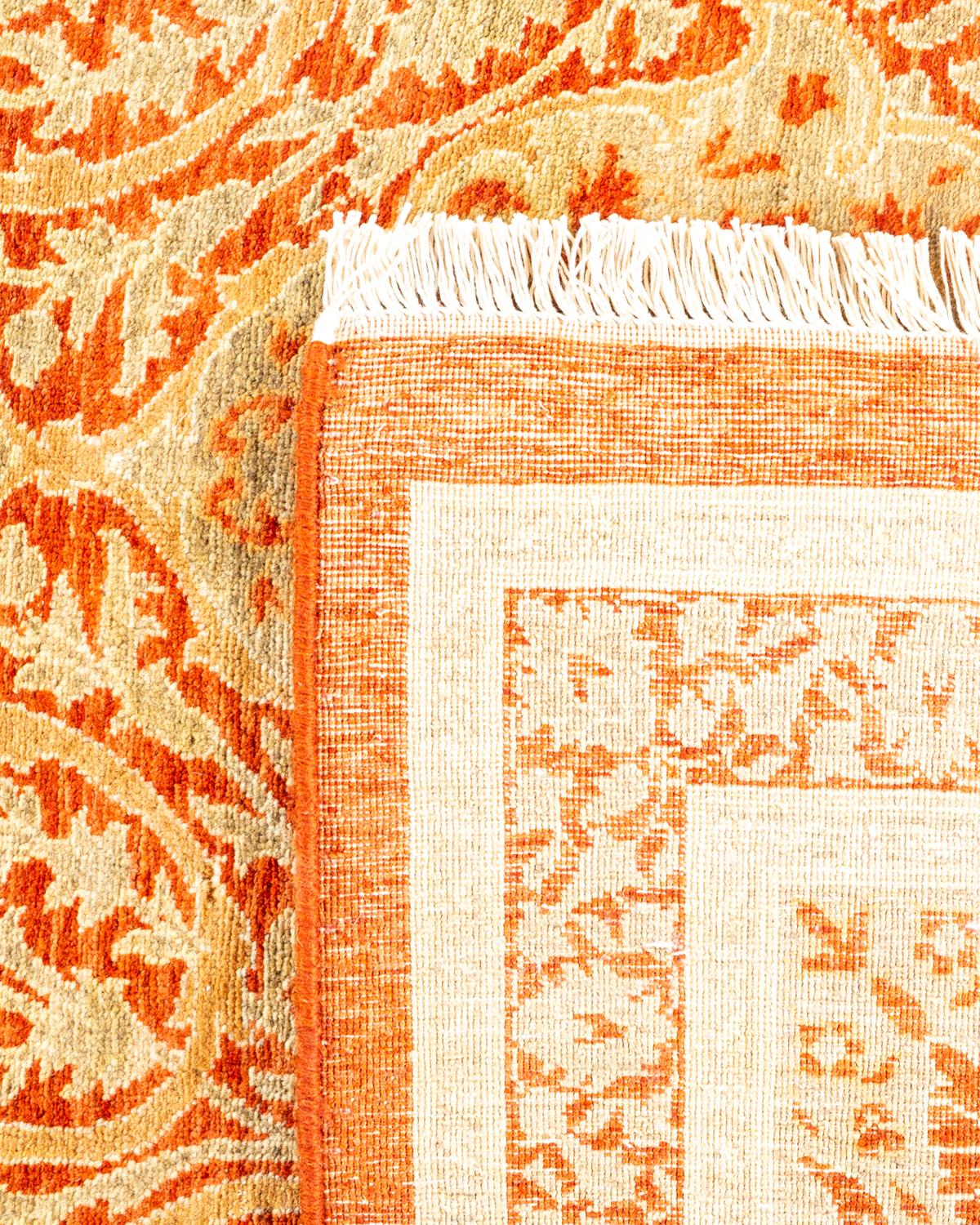 Hand-Knotted One-of-a-Kind Hand Made Traditional Mogul Orange Area Rug For Sale