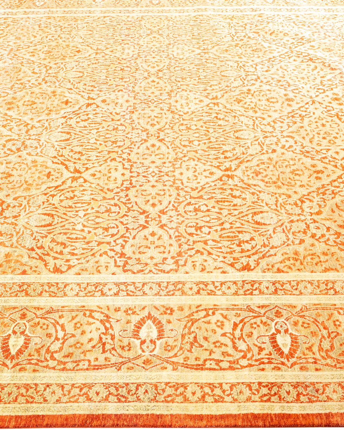 One-of-a-Kind Hand Made Traditional Mogul Orange Area Rug In New Condition For Sale In Norwalk, CT