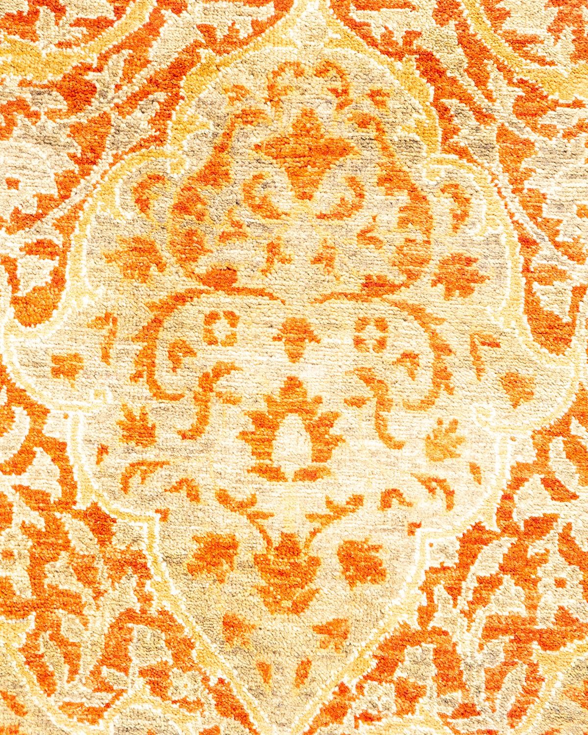 Contemporary One-of-a-Kind Hand Made Traditional Mogul Orange Area Rug For Sale