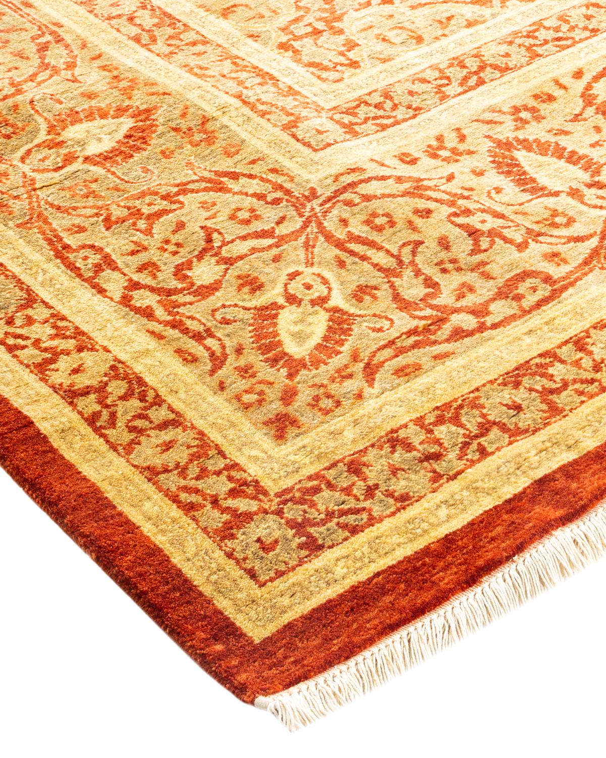 Wool One-of-a-Kind Hand Made Traditional Mogul Orange Area Rug For Sale