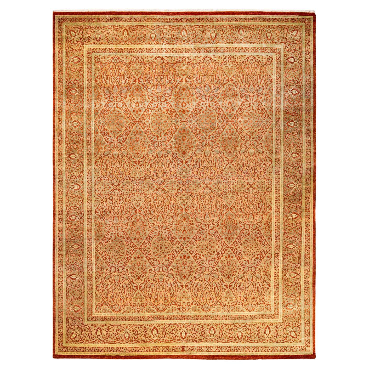 One-of-a-Kind Hand Made Traditional Mogul Orange Area Rug