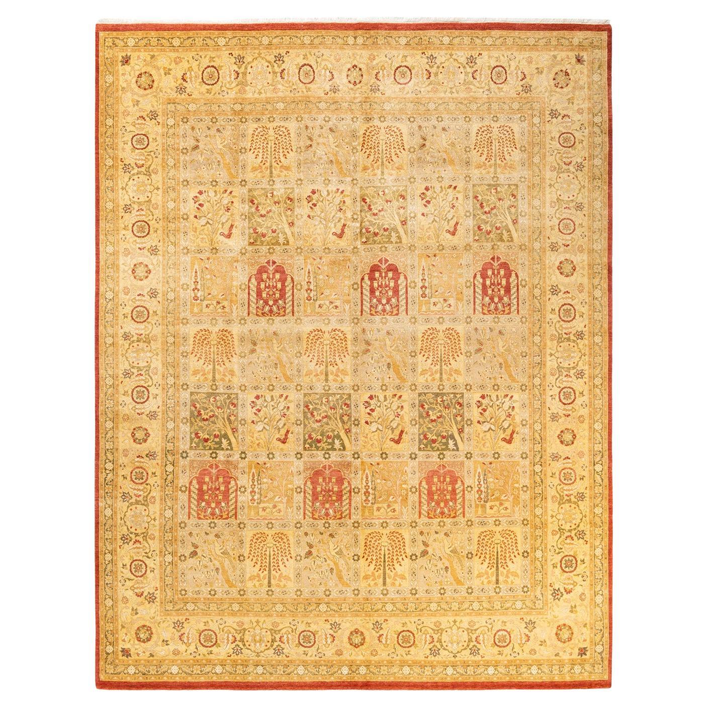 One-Of-A-Kind Hand Made Traditional Mogul Orange Area Rug For Sale