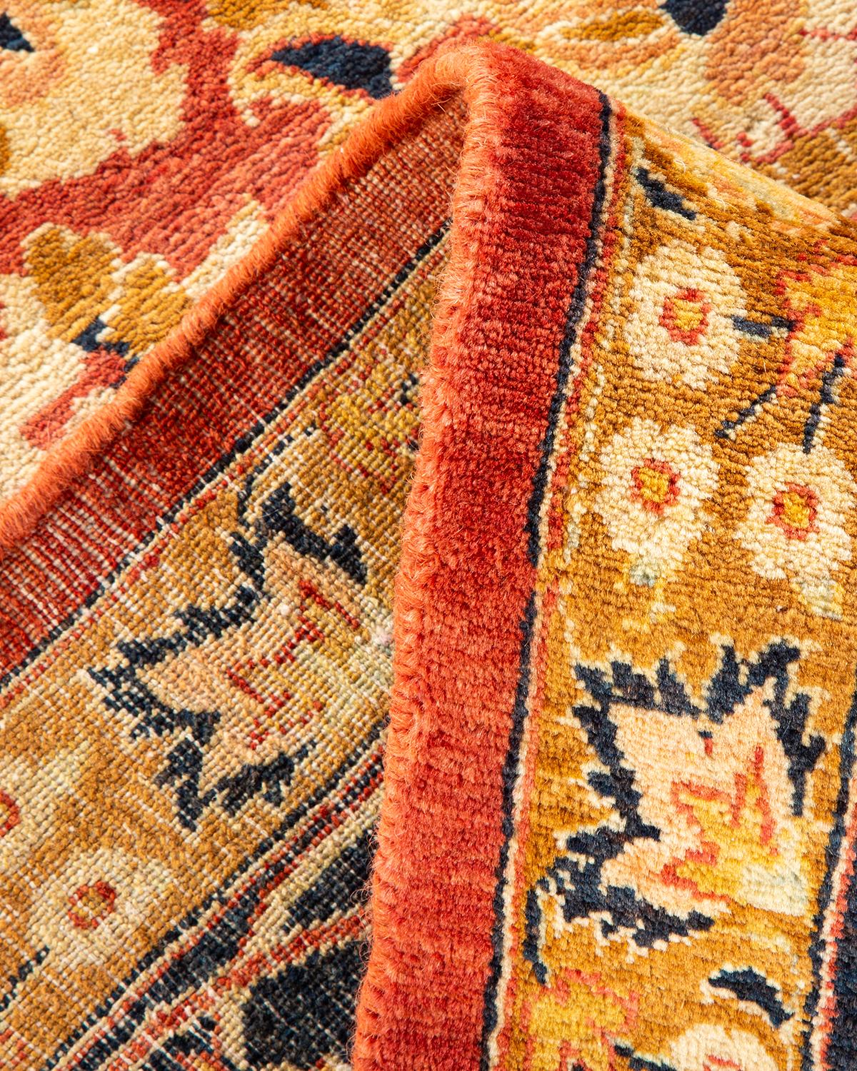 Hand-Knotted One-of-a-kind Hand Made Traditional Mogul Orange Area Rug For Sale