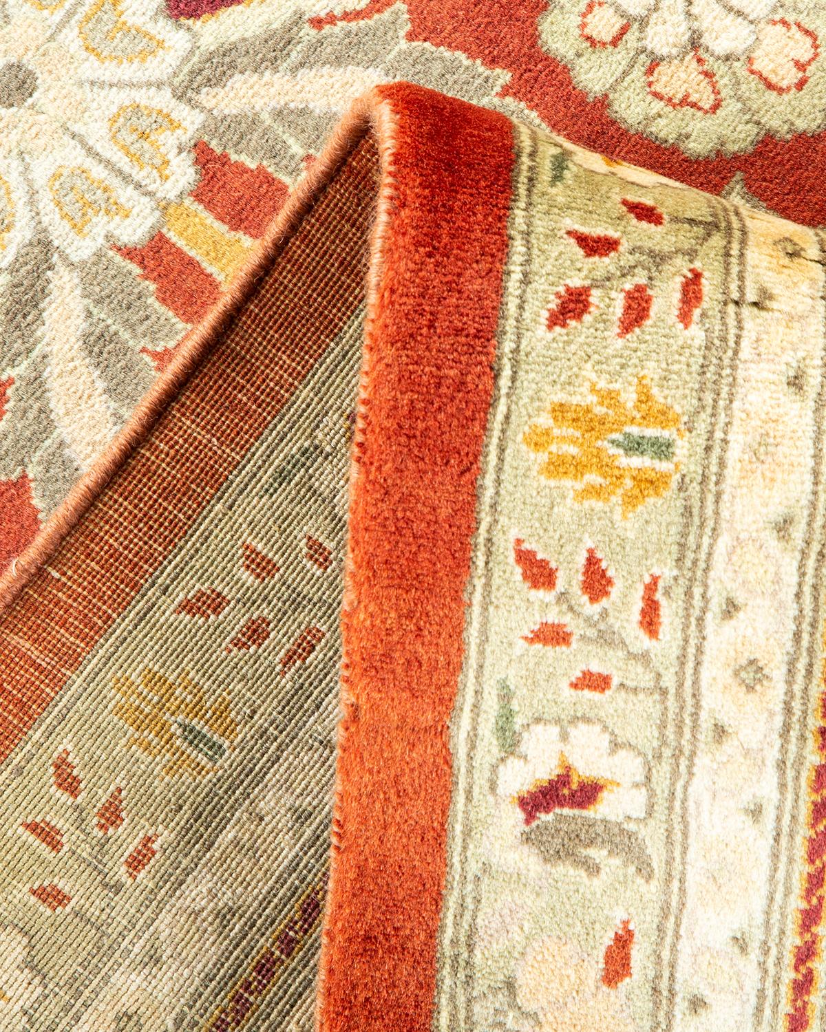 Pakistani One-Of-A-Kind Hand Made Traditional Mogul Orange Area Rug For Sale