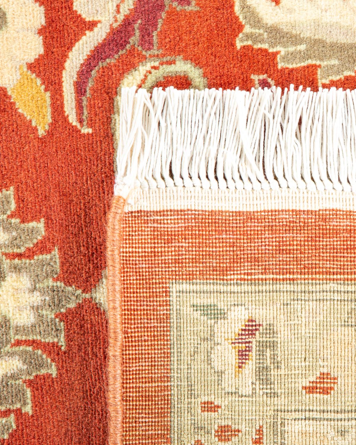 Hand-Knotted One-Of-A-Kind Hand Made Traditional Mogul Orange Area Rug For Sale