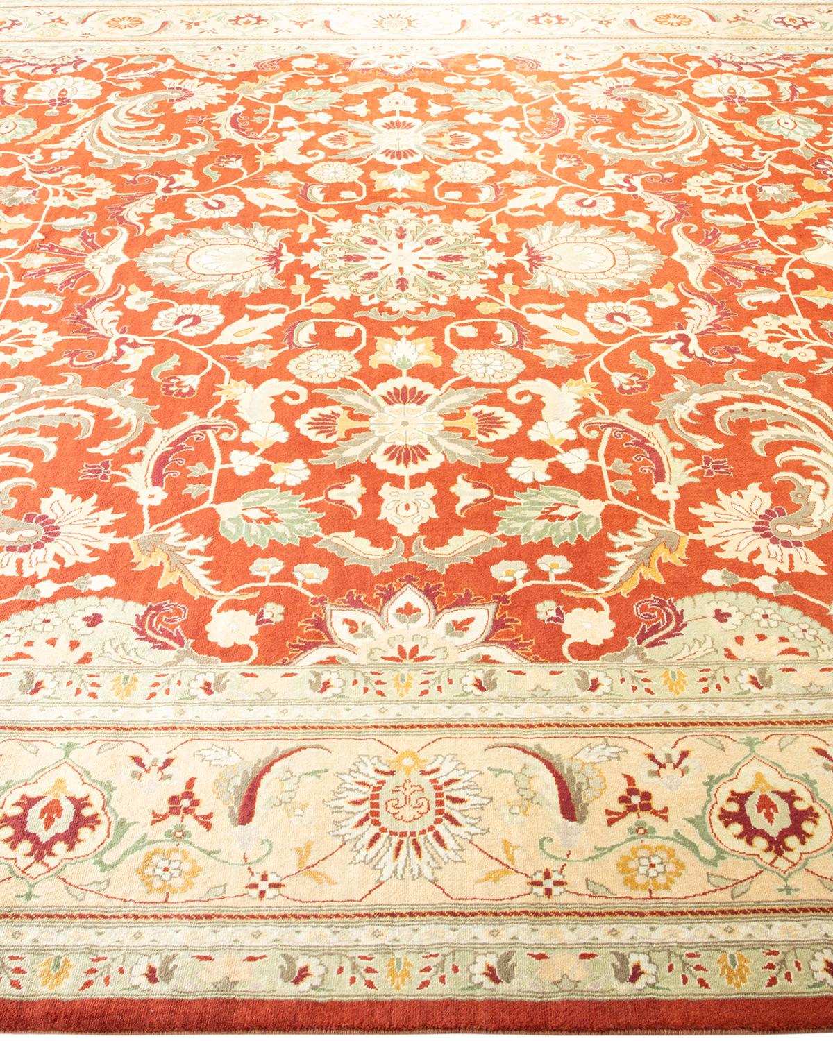 One-Of-A-Kind Hand Made Traditional Mogul Orange Area Rug In New Condition For Sale In Norwalk, CT