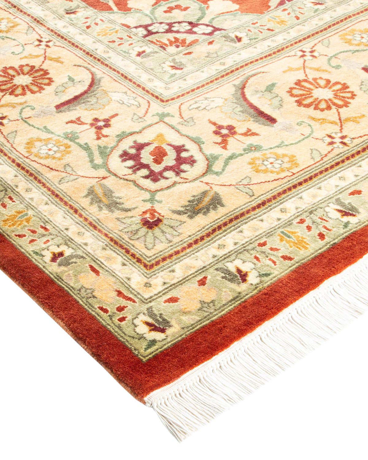 Wool One-Of-A-Kind Hand Made Traditional Mogul Orange Area Rug For Sale