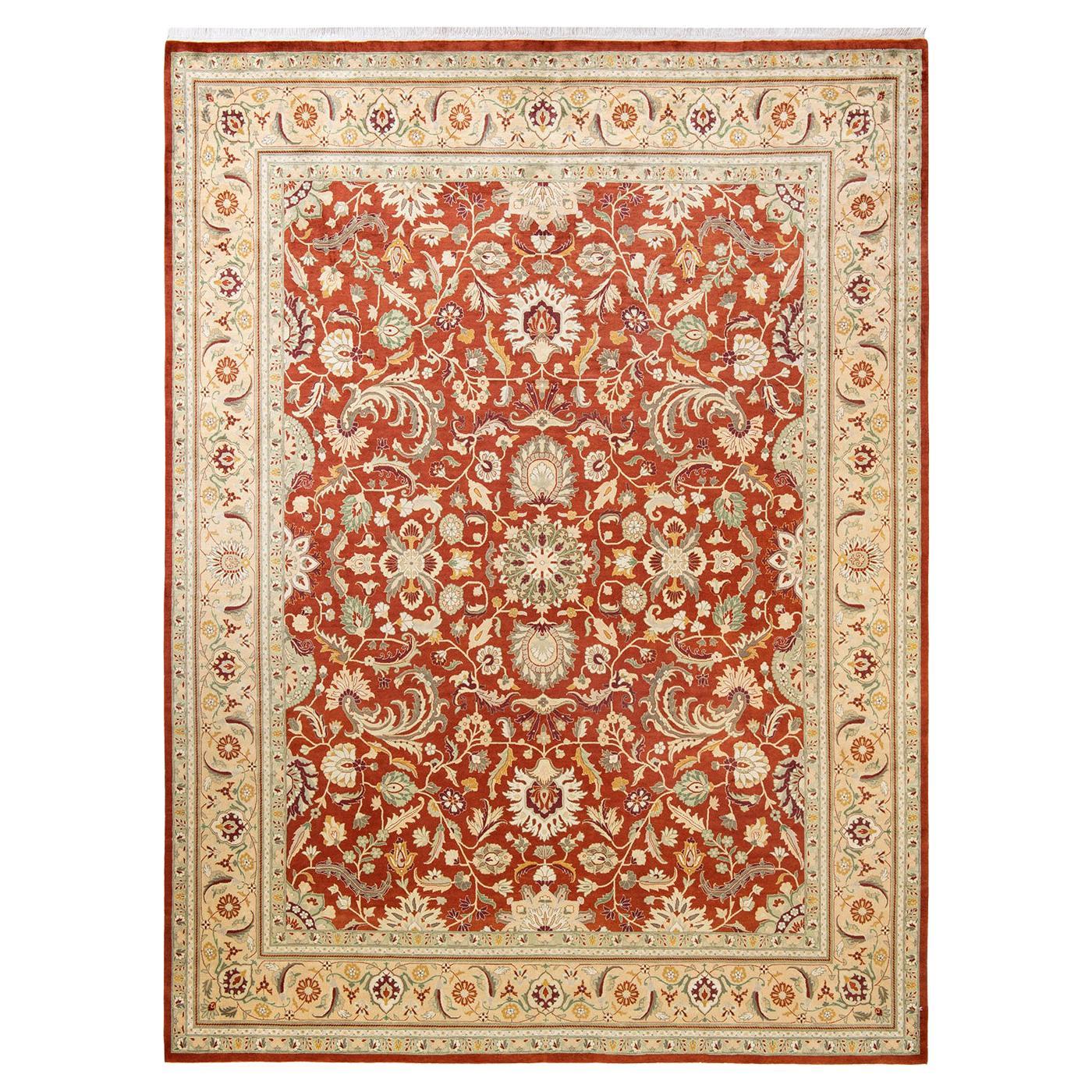 One-Of-A-Kind Hand Made Traditional Mogul Orange Area Rug For Sale