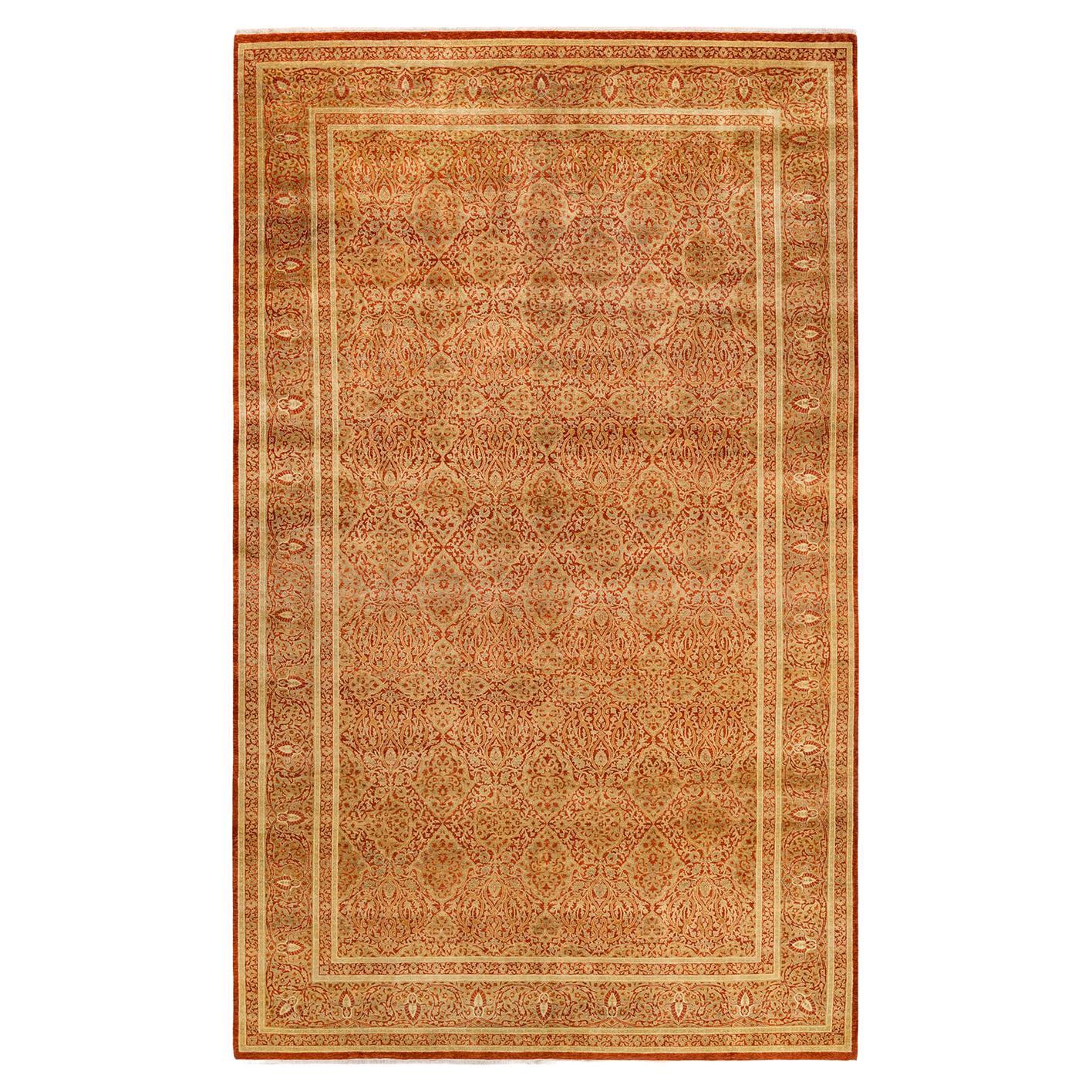 One-Of-A-Kind Hand Made Traditional Mogul Orange Area Rug