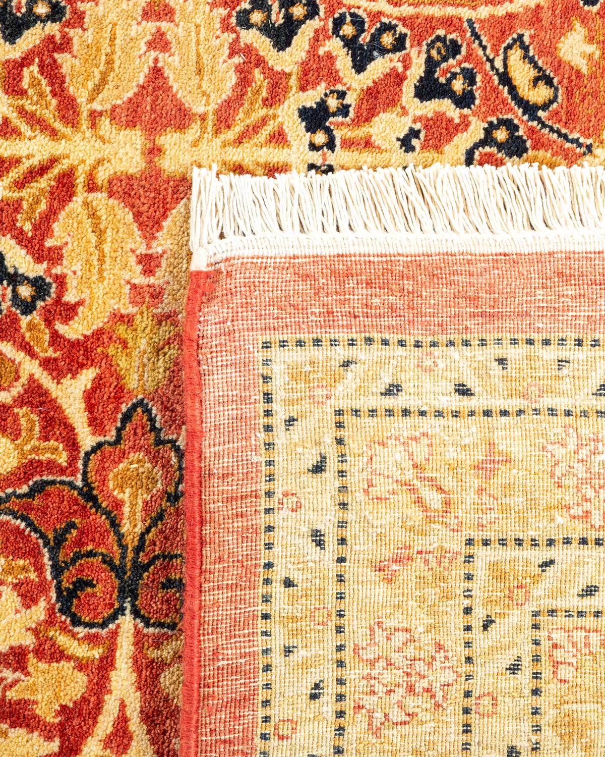 Pakistani One-of-a-kind Hand Made Traditional Mogul Orange Area Rug For Sale