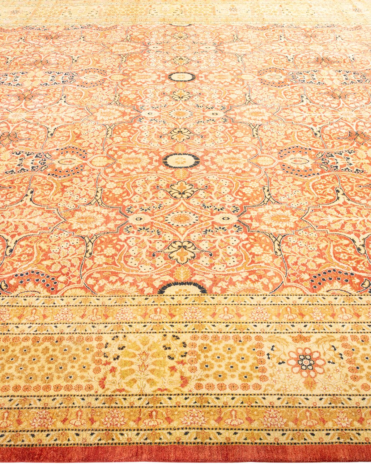 Hand-Knotted One-of-a-kind Hand Made Traditional Mogul Orange Area Rug For Sale