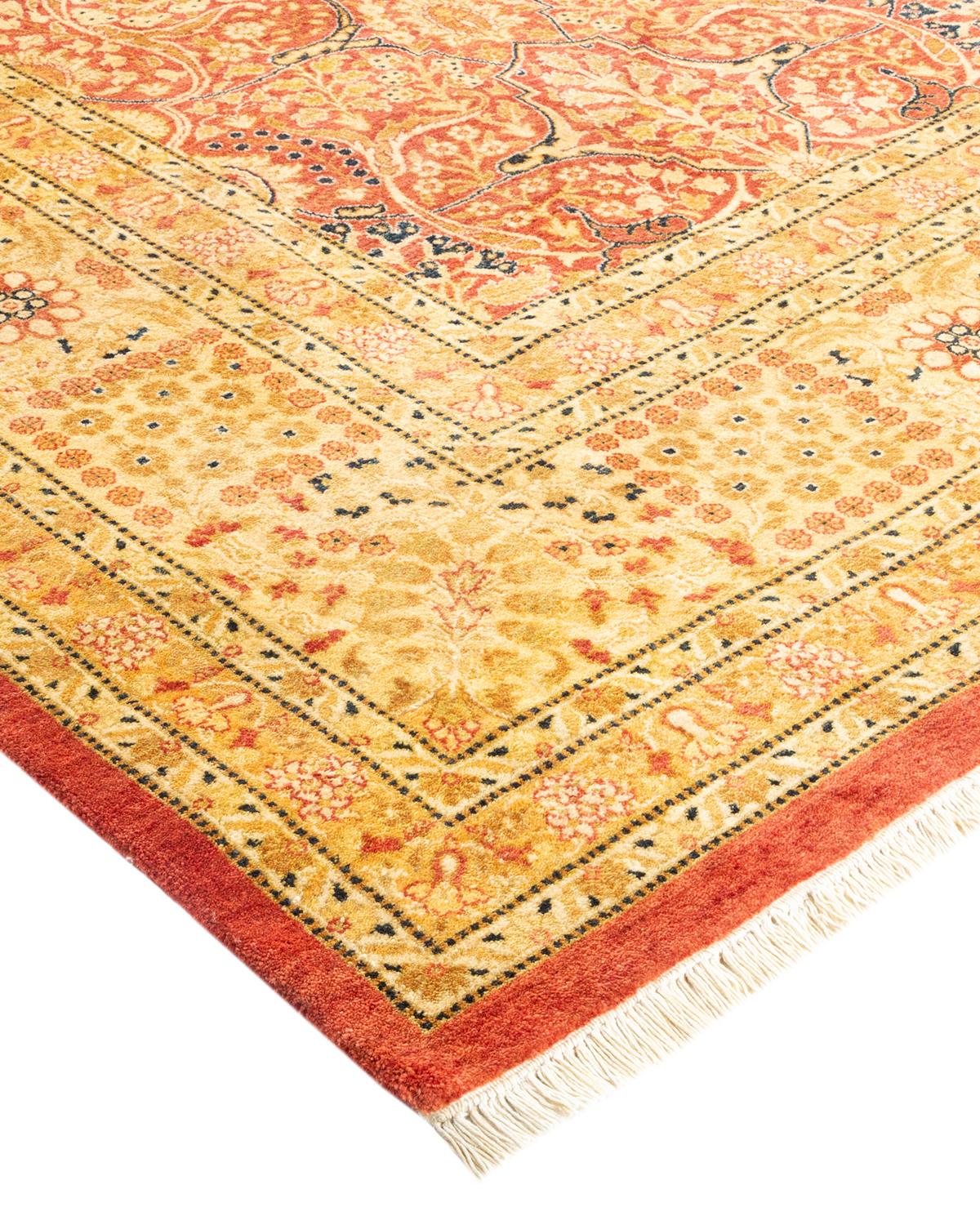 Contemporary One-of-a-kind Hand Made Traditional Mogul Orange Area Rug For Sale
