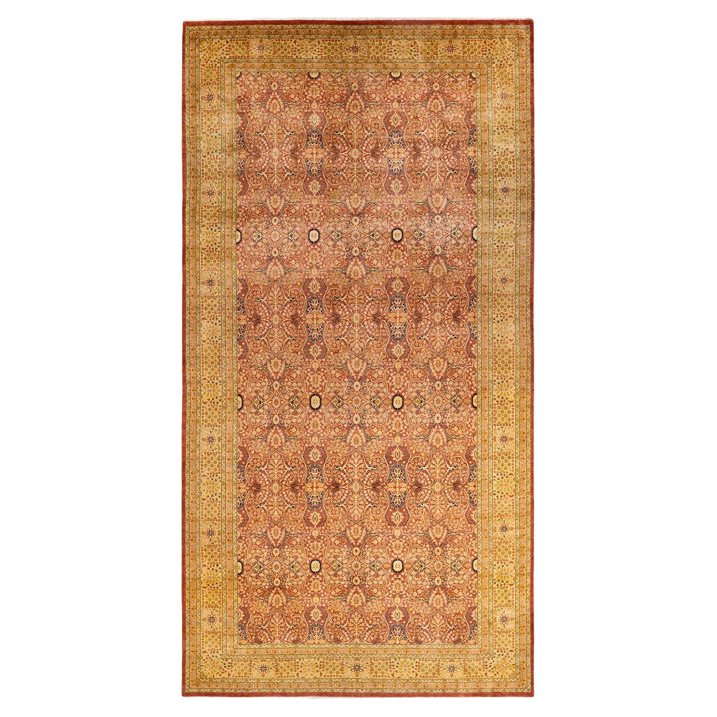 One-of-a-kind Hand Made Traditional Mogul Orange Area Rug For Sale
