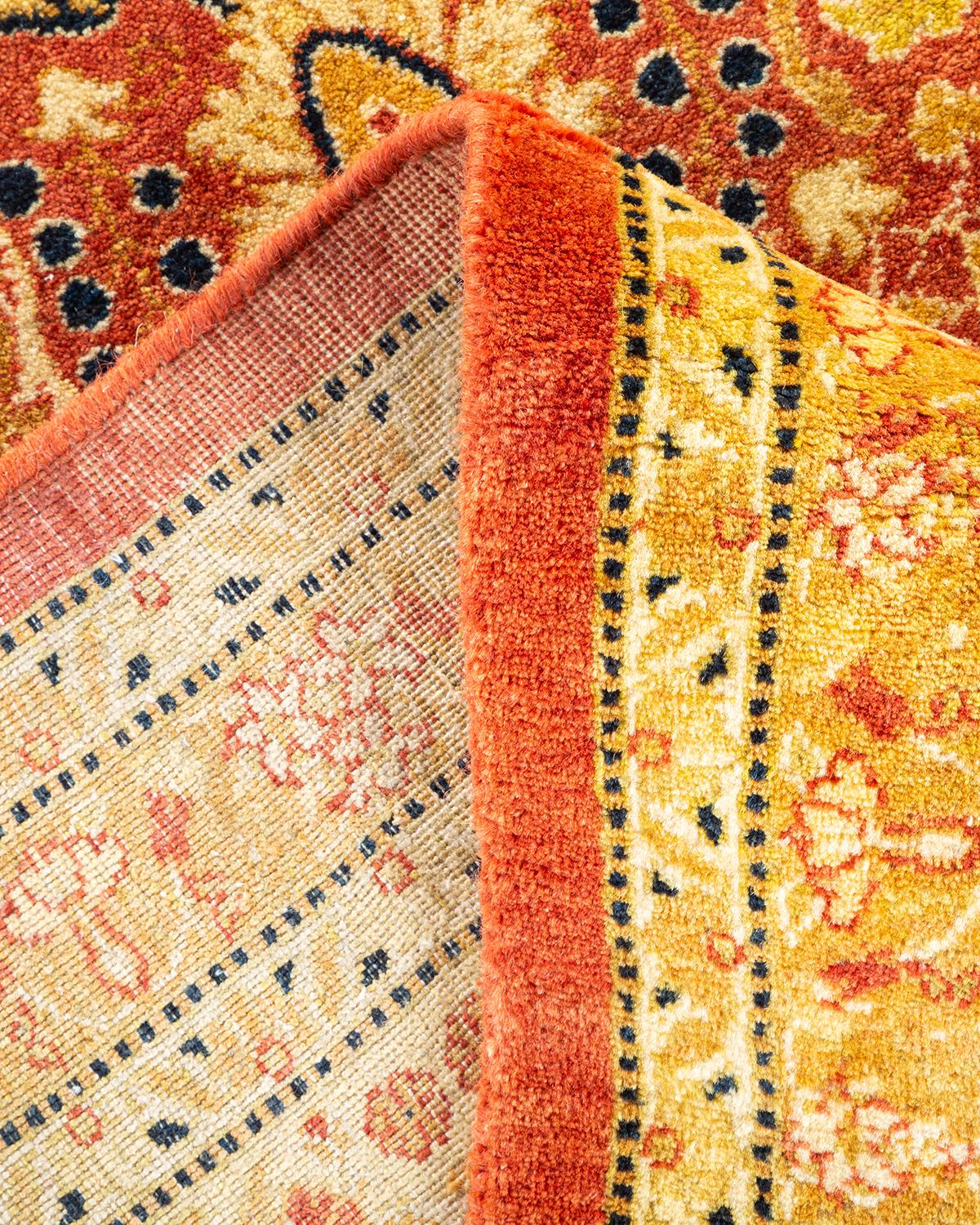 Pakistani One-of-a-kind Hand Made Traditional Mogul Orange Area Rug For Sale