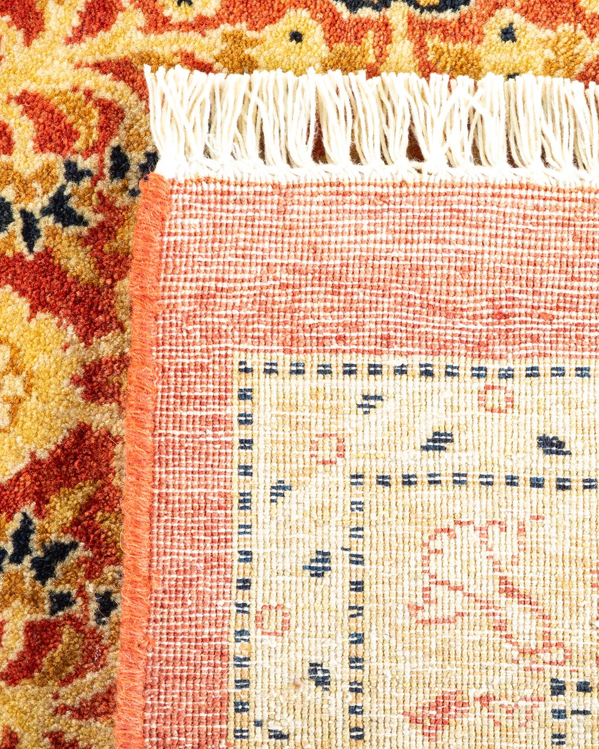 Hand-Knotted One-of-a-kind Hand Made Traditional Mogul Orange Area Rug For Sale