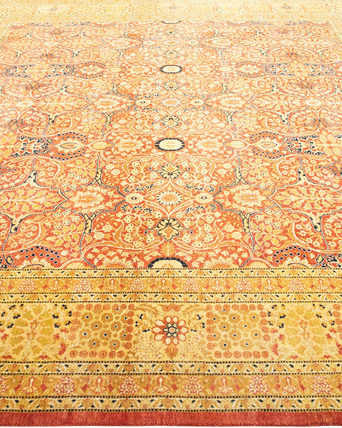 One-of-a-kind Hand Made Traditional Mogul Orange Area Rug In New Condition For Sale In Norwalk, CT