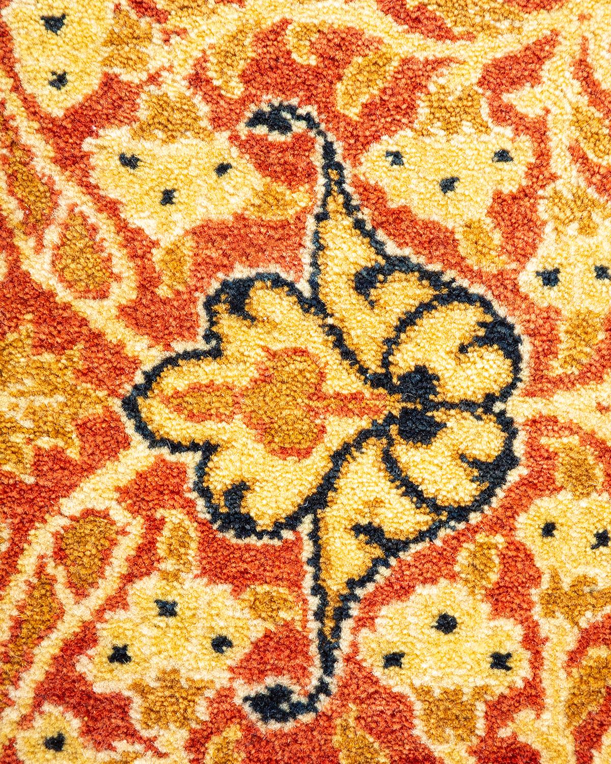 Contemporary One-of-a-kind Hand Made Traditional Mogul Orange Area Rug For Sale