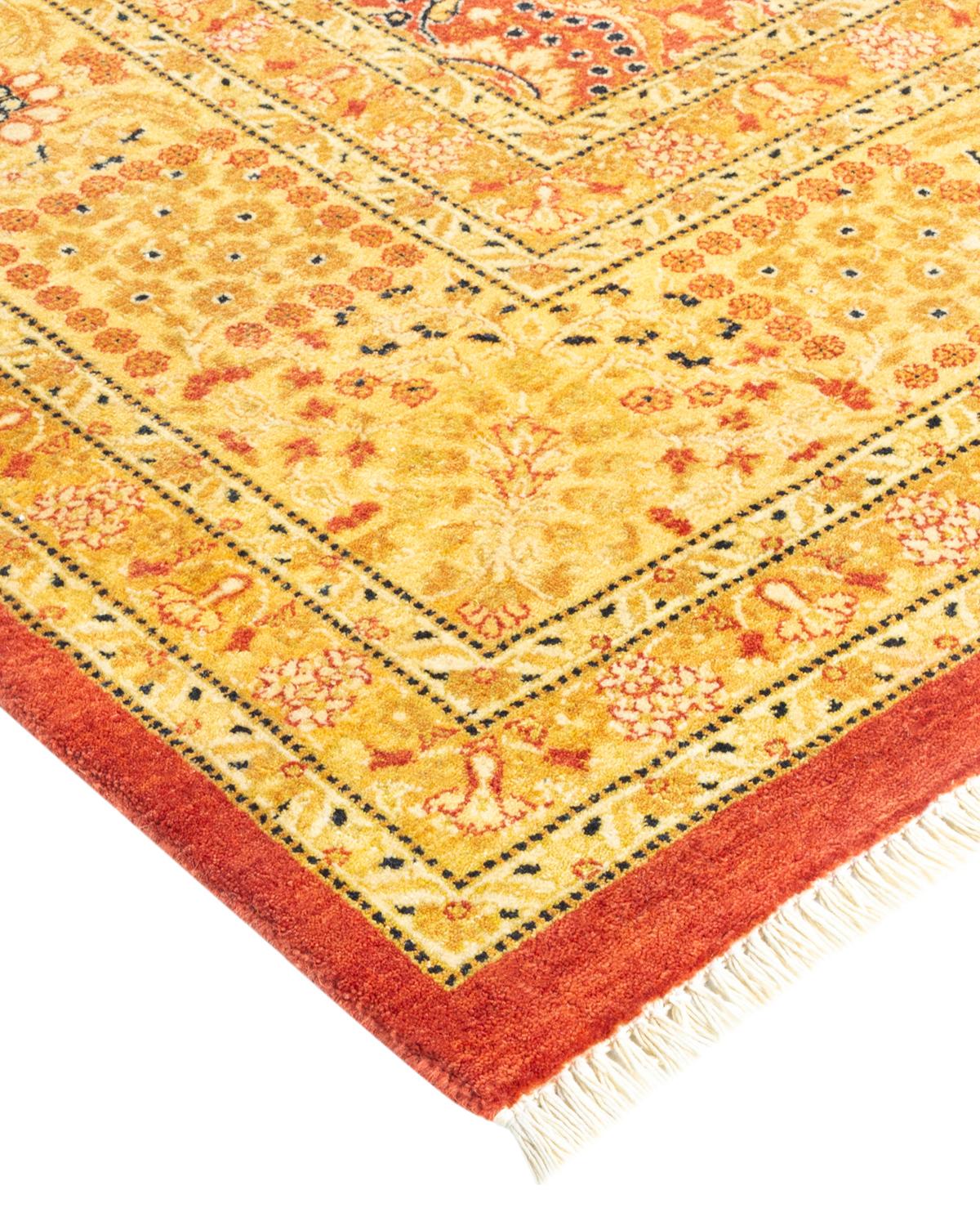 Wool One-of-a-kind Hand Made Traditional Mogul Orange Area Rug For Sale