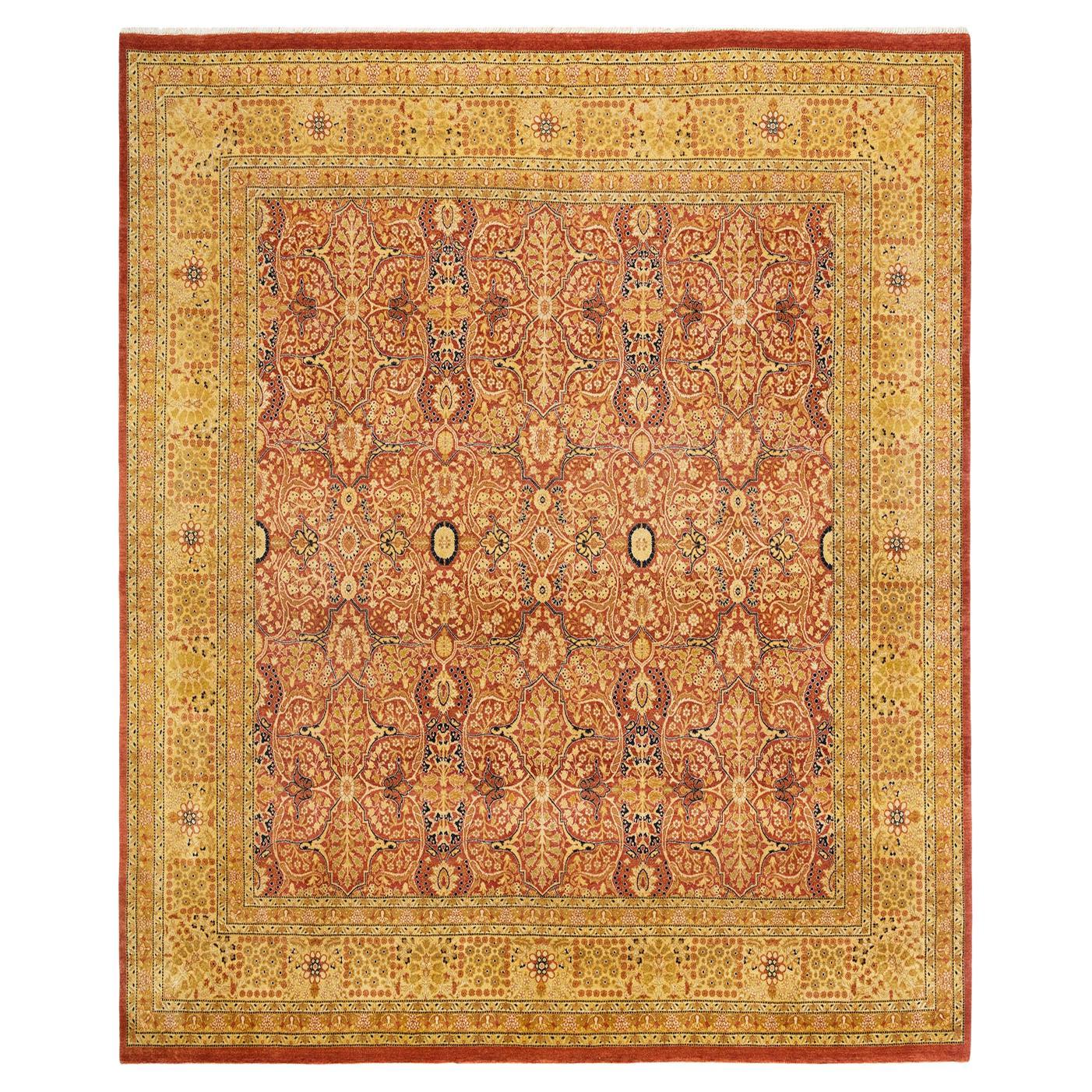 One-of-a-kind Hand Made Traditional Mogul Orange Area Rug For Sale