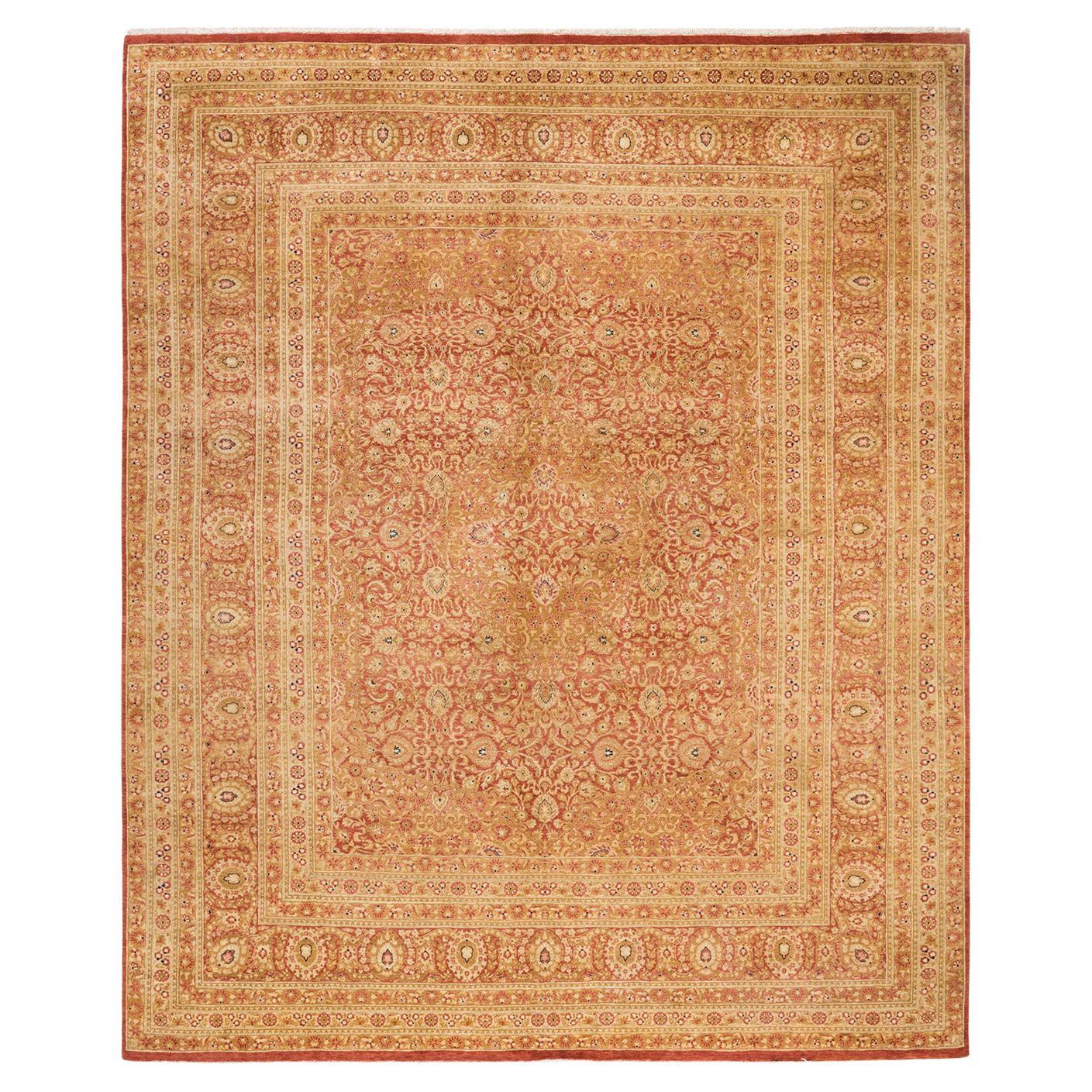 Tapis traditionnel orange Mogul unique en son genre fabriqué à la main