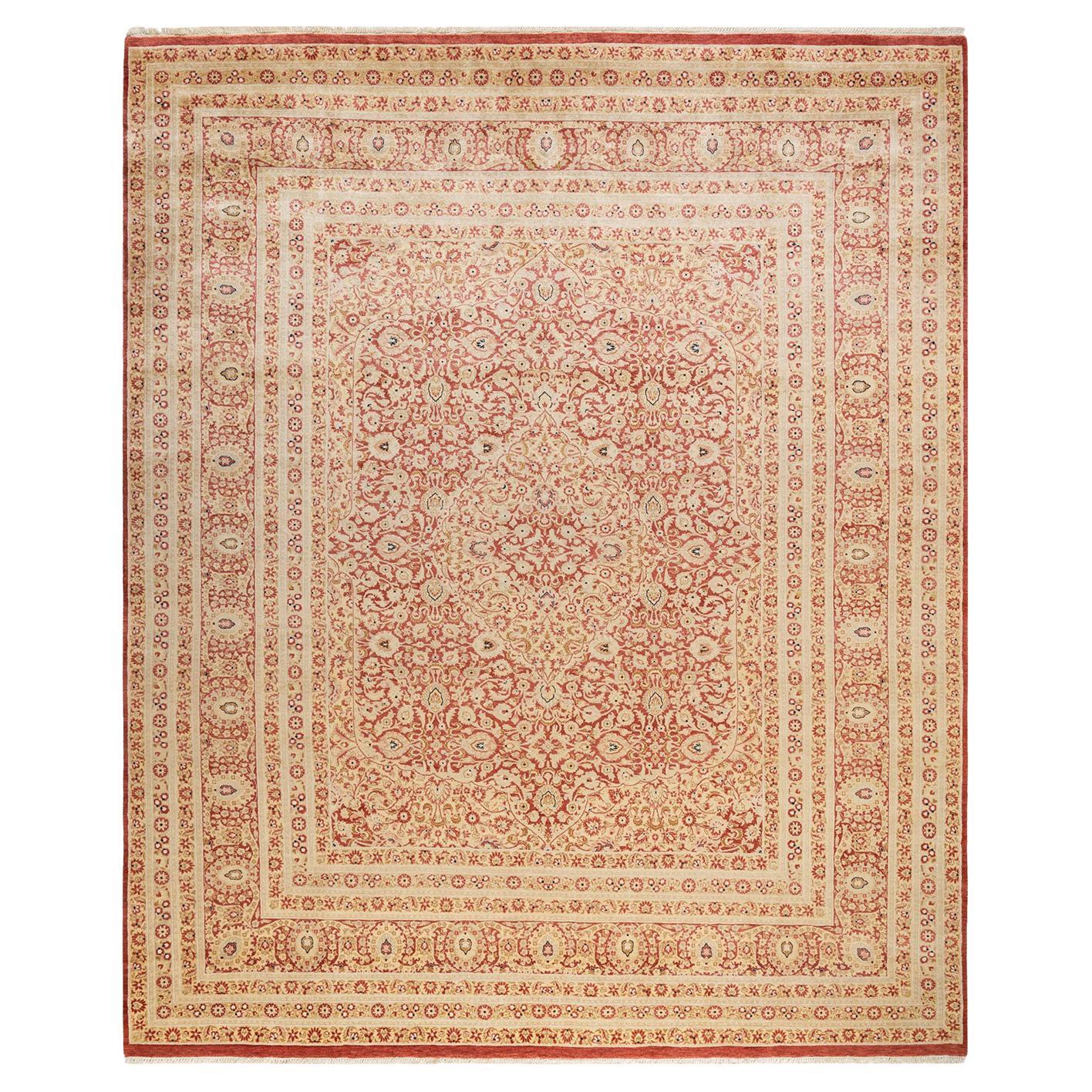 Tapis traditionnel orange Mogul unique en son genre fabriqué à la main