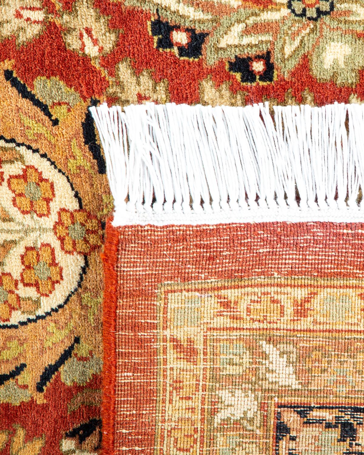 Hand-Knotted One-Of-A-Kind Hand Made Traditional Mogul Orange Area Rug For Sale