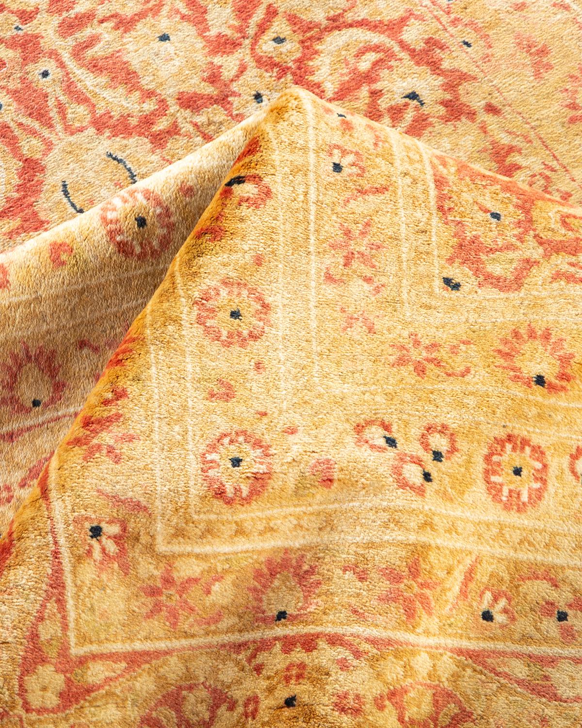 Einzigartiger, handgefertigter traditioneller Mogul-Teppich in Orange (Handgeknüpft) im Angebot