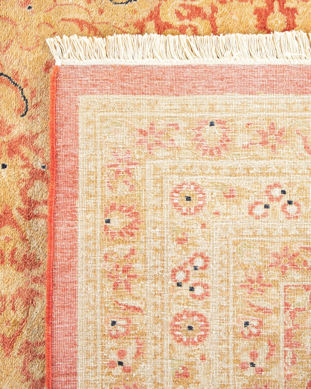 Einzigartiger, handgefertigter traditioneller Mogul-Teppich in Orange (21. Jahrhundert und zeitgenössisch) im Angebot